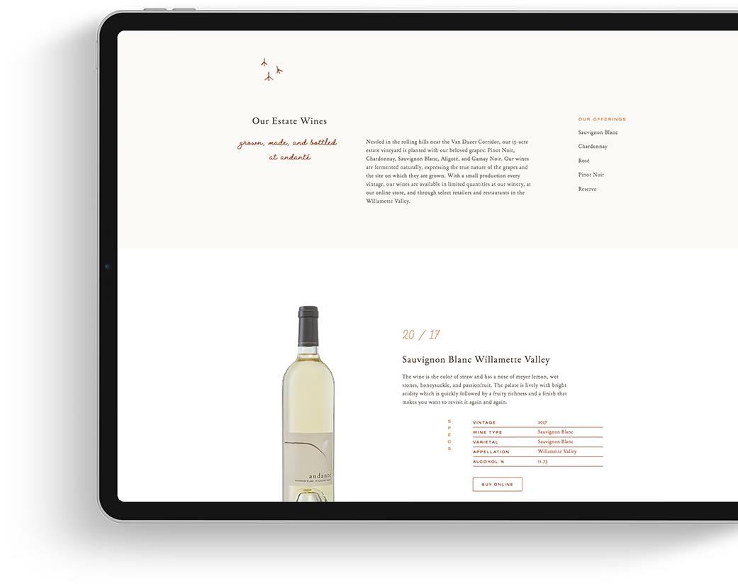 hawthorn creative hospitality marketing andante vineyard case study website ipad left