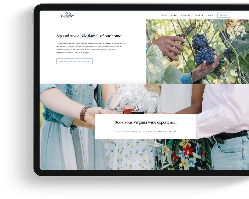 hawthorn creative hospitality marketing bluemont vineyard case study website ipad left